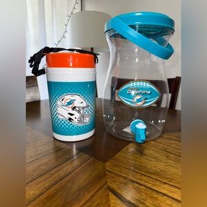NWT BUNDLE MIAMI DOLPHINS DOOR MAT, WATER BOTTLE 36oz, DRINK DISPENSER 132oz